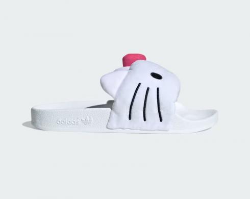 Hello Kitty x Adidas Originals Adilette Slides Cloud White Core สีดำสีชมพู Fusion IG8419