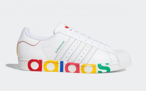 Adidas Originals Superstar สีขาวสีแดงสีเขียวสีน้ำเงินรองเท้า FY1147