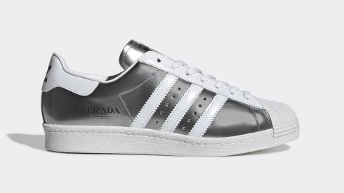 Prada x Adidas Superstar 銀色金屬雲朵白鞋 FX4546