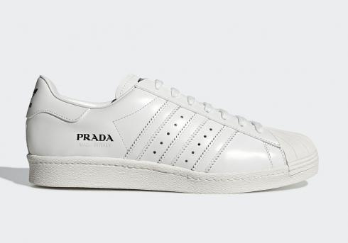 Prada x Superstar Core White Adidas 출시 FW6683, 신발, 운동화를