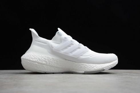 Adidas Ultra Boost 21 Triple White Grey Running Shoes FY0379