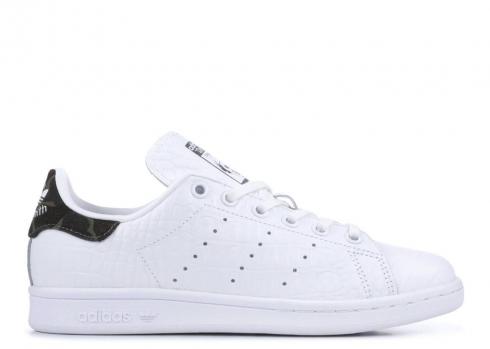 Adidas Stan Smith J Camo Heel Olive White Black Footwear BB0206 。