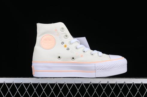Converse Chuck Taylor All Star Lift Hi Floral Embroidery Egret Cheeky Coral White A03516C