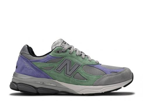 New Balance Stray Rats X 990v3 Buatan AS Alternatif Ungu Hijau Abu-abu US990MC3-STRAY-RATS