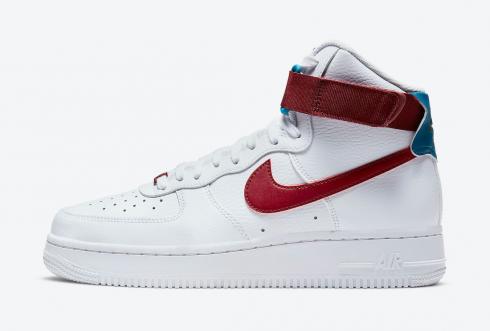 Nike Air Force 1 High Team Red Green Abyss White Shoes 334031-119