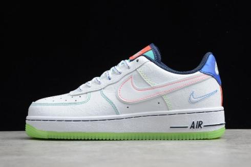 2020 Nike Air Force 1 Low Outside The Lines Wit Racer Blauw Aurora Groen CV2421 100