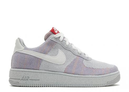 Nike Air Force 1 Crater Flyknit Gs Wolf Grey Platinum Gym สีขาวบริสุทธิ์สีแดง DH3375-002