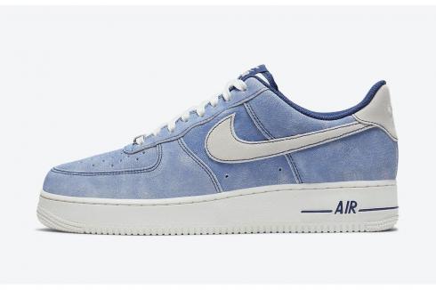Nike Air Force 1 Low Dusty Blue Suede Branco Preto Sapatos DH0265-400