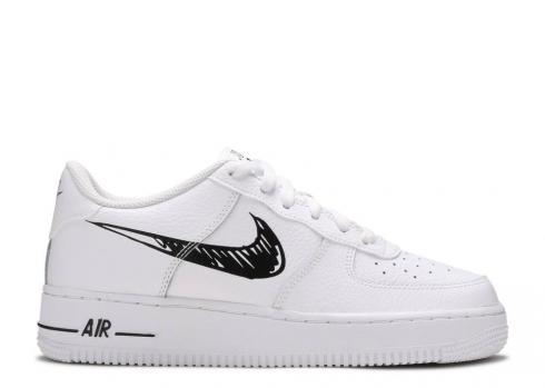 Nike Air Force 1 Low Gs Doodle Swoosh Bianche Nere DM3177-100