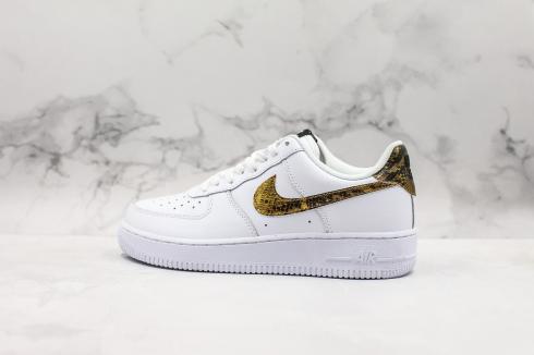 Nike Air Force 1 Low LV8 White Metallic Gold Black Shoes AQ1635-100