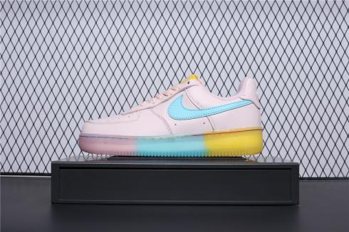 Nike Air Force 1 低粉紅色藍色黃色水晶底女式休閒鞋 596728-020