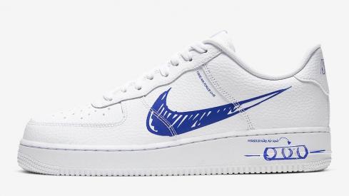 Nike Air Force 1 Low Sketch Blanco Azul Zapatos CW7581-100