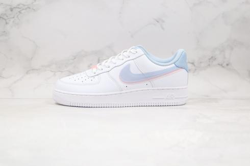 white air forces with pink and blue nike sign