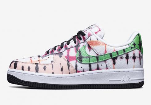 Nike Womens Air Force 1 Black Tie Dye White Green Strike Washed Coral CW1267-101