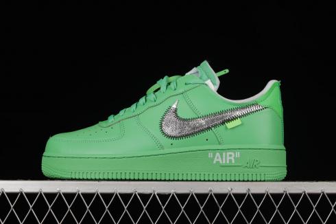 Off-White x Nike Air Force 1 Low Light Green Spark Metálico Prata DX1419-300