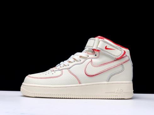 Sepatu Kasual Nike Air Force 1 Mid All White Red AO2518-226