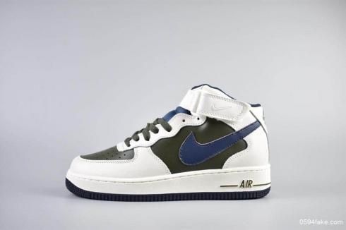 Nike Air Force 1 Mid Cream Light Black Blue Mens Running Shoes 808789-100