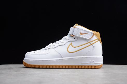 Nike Air Force 1 Mid White Muted Bronze Leather Shoes AQ8650-101