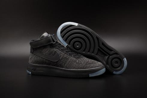 Nike Air Force One AF1 Ultra Flyknit Mid QS Noir Gris Chaussures de style de vie pour hommes 817420-001