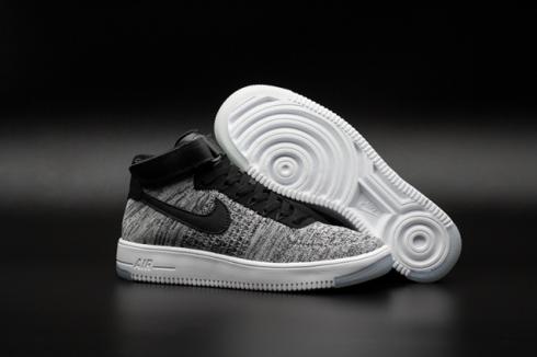 Nike Air Force One AF1 Ultra Flyknit Mid QS Bright Grey Black Masculino Sapatos de estilo de vida 817420-002
