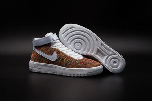 Nike Air Force one AF1 Ultra Flyknit Mid Multicolor White Gold Strap 817420-700