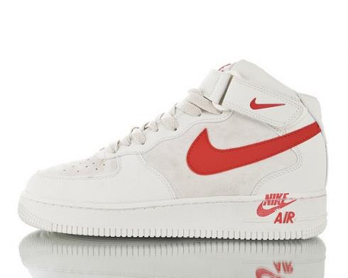 дамски маратонки Nike Air Force 1 Mid White Red Mens Running Shoes 315123-128