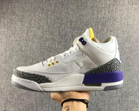 Nike Air Jordan 3 Retro High Top White Purple Grey Yellow Mens Basketball Shoes 580775-010