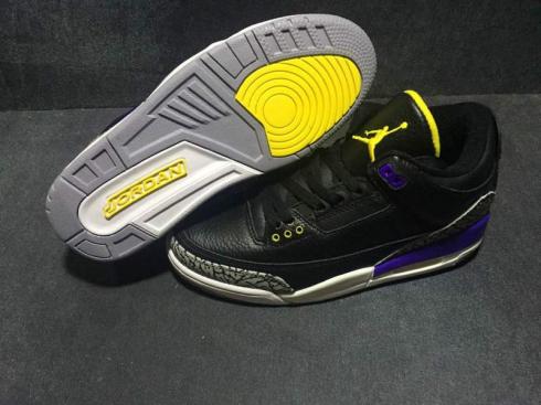Nike Air Jordan III 3 Siyah Çatlak Gri Sarı Mor Erkek Basketbol Ayakkabıları Deri, ayakkabı, spor ayakkabı