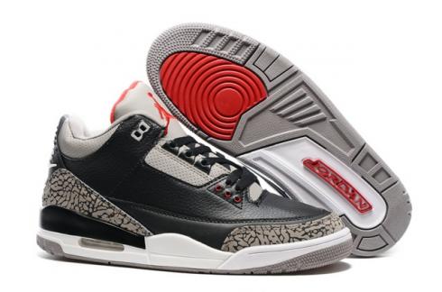 Nike Air Jordan III 3 Retro Men Basketball Shoes Preto Cinza Cimento Vermelho 136064-123
