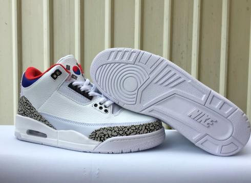 Nike Air Jordan III 3 Retro Chaussures de basket-ball pour hommes Blanc Rouge 136064-116