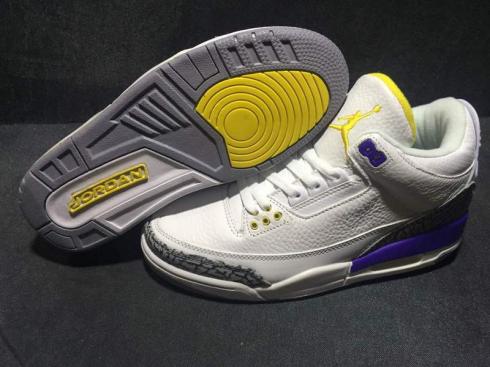 Nike Air Jordan III 3 White Crack Šedá Žlutá Fialová Pánské basketbalové boty Kožené