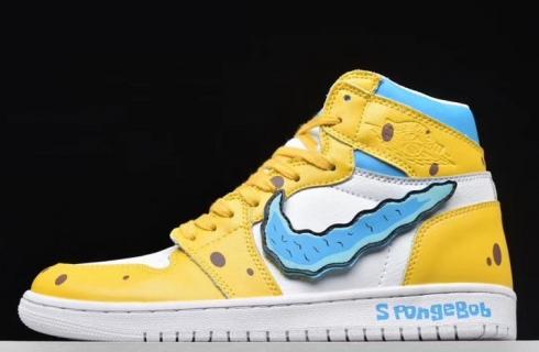 2019 Nike Air Jordan 1 AJ1 SpongeBob Żółty Biały Niebieski 556298 002