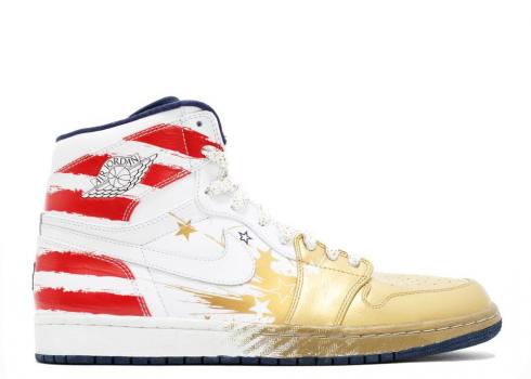 Air Jordan 1 High Wings For The Future Gold Midnight Metallic Navy Wit Sport Rood 237399-043