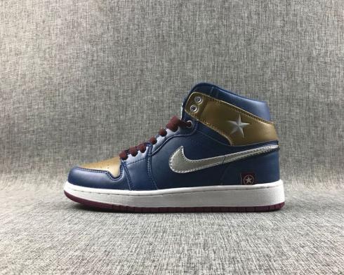 Air Jordan 1 Retro High Captain America Royal Blue Navy Mens Shoes 555088-181