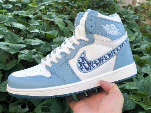 παπούτσια μπάσκετ Dior x Air Jordan 1 High White Blue CN8607-041