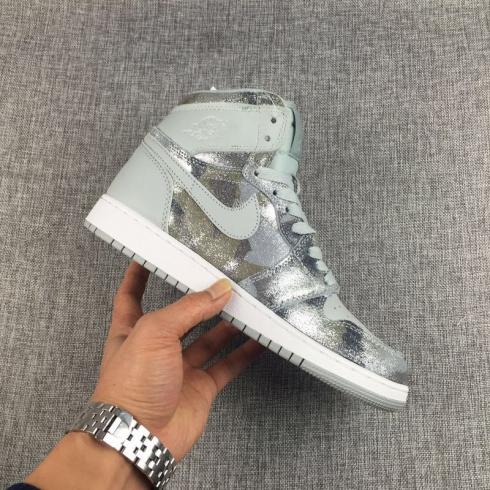 ใหม่ DS 2017 Nike Air Jordan I 1 Retro Grey Camouflage Silver รองเท้าผู้หญิง