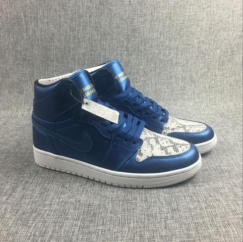 Nike Air Jordan 1 Sepatu Pria Tinggi Sneaker Basket Cerah Biru Laut 649688-612
