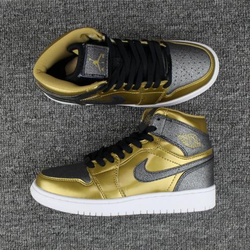 Nike Air Jordan I 1 High GS BHM negro dorado blanco Mujer Zapatos