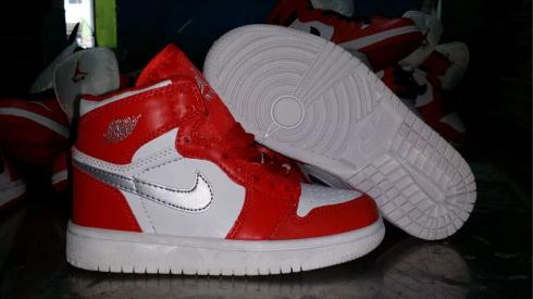 Nike Air Jordan I 1 Retro Enfant Chaussures De Basket-ball Rouge Argent Chaud