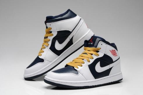 Nike Air Jordan I 1 Retro Mens Shoes White Dark Blue 555088-011