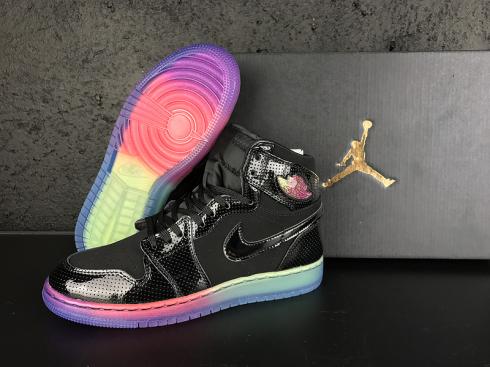 Nike Air Jordan I 1 Sepatu Basket wanita pelangi hitam tinggi Retro