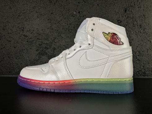 Nike Air Jordan I 1 復古白色彩虹女籃球鞋