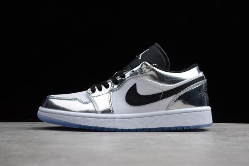 Nike Air Jordan 1 Low Chrome Black White Silver รองเท้าบาสเก็ตบอล 653558-016