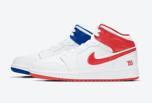 รองเท้าบาสเก็ตบอล Air Jordan 1 Mid 85 GS สีขาวสีแดงสีน้ำเงิน DH0200-100