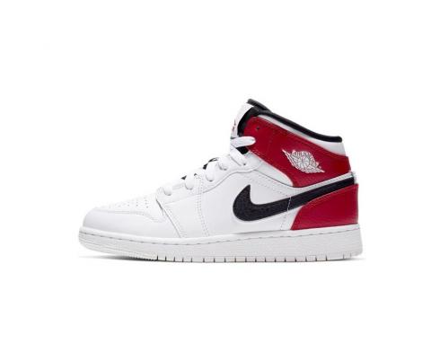 Air Jordan 1 Mid GS Chicago White Black Gym Red Kids Shoes 554725-116