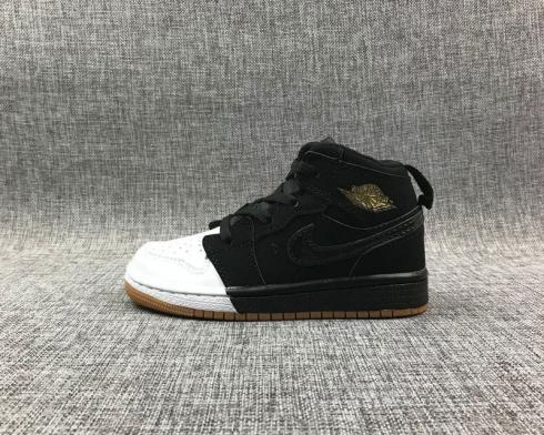 Air Jordan Retro 1 középső orrú fekete arany fehér kosárlabdacipőt 640737-021
