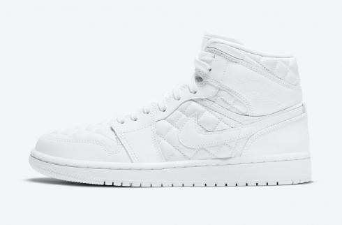Womens Air Jordan 1 Mid Triple White Quilted Basketball Shoes DB6078-100