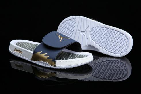 Nike Jordan Hydro 6 beyaz koyu mavi altın erkek Sandal Slayt Terlik 555501-408, ayakkabı, spor ayakkabı