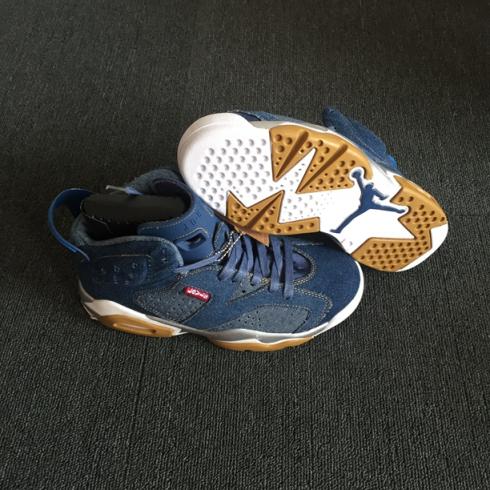 Levis x Air Jordan VI 6 男款籃球鞋牛仔褲藍棕色
