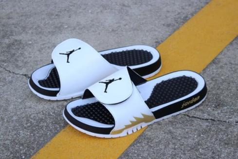 Yeni Air Jordan Hydro 5 Retro Slide Beyaz Metalik Altın Siyah 555501 153,ayakkabı,spor ayakkabı